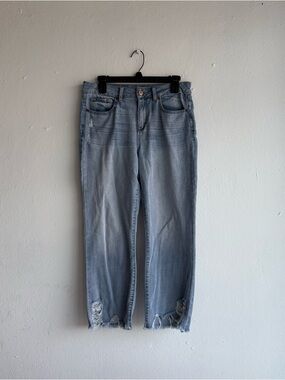 Rewash High Rise Distressed Jeans Size 7 28 Cropped Raw Hem Light Wash Denim